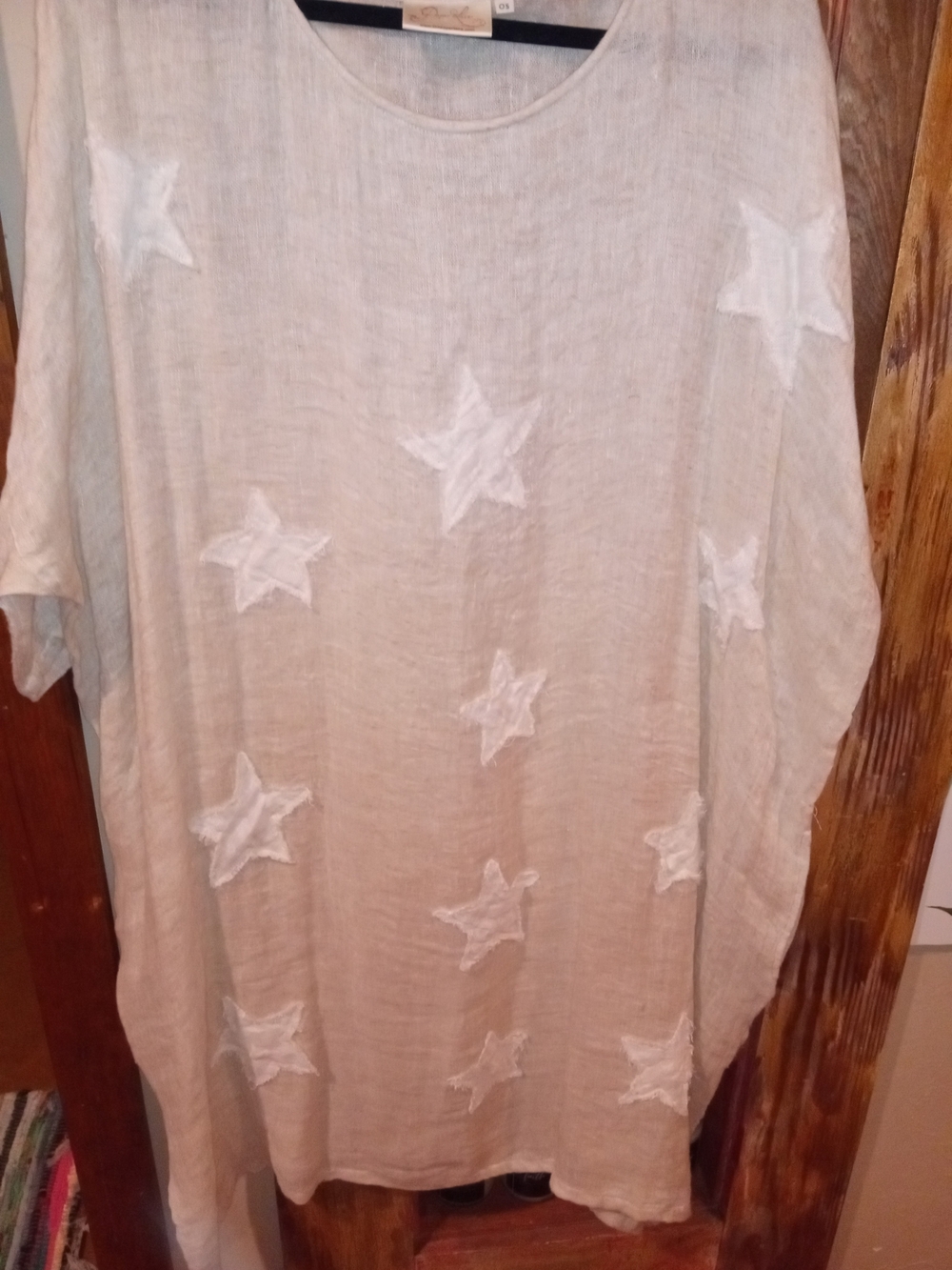 Paper Lace Beige Star-Embroidered Midi Dress-linen
